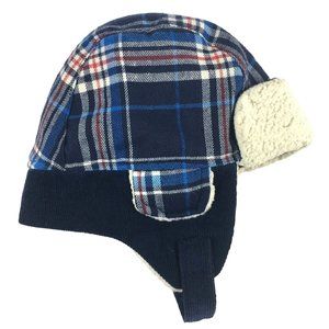 Target Brand Trapper Hat Blue Plaid Corduroy Faux-Wool Winter Hat Toddler Size
